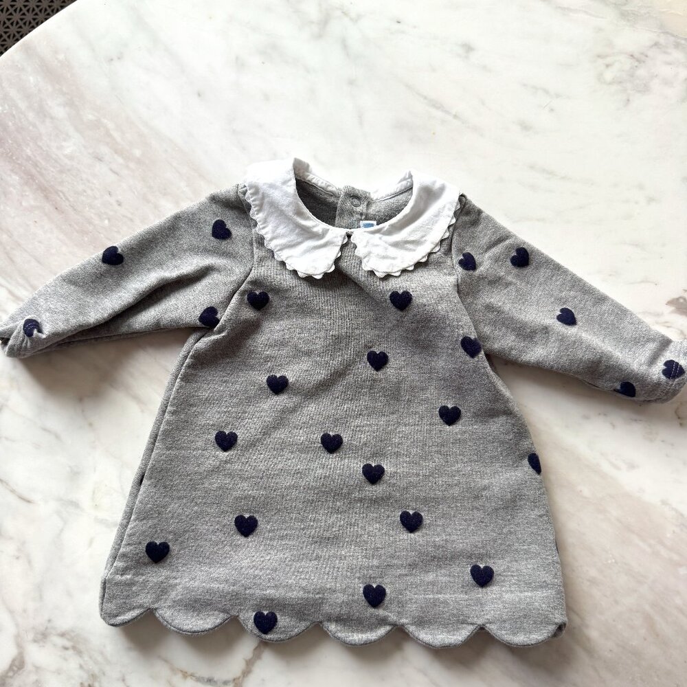 Jacadi Paris Heart Dress with Collar 3-6 Months